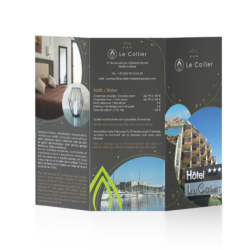 Hôtel*** Restaurant Le Collier - création et impression brochures Dreampix communication Antibes