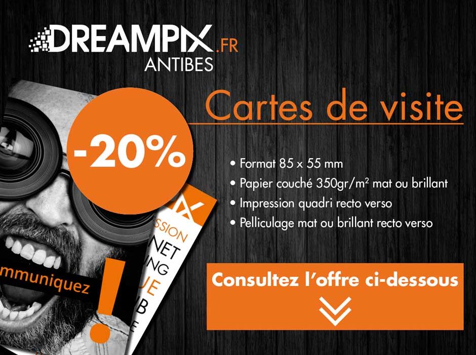 Offre cartes de visite janvier 2019 Dreampix Antibes