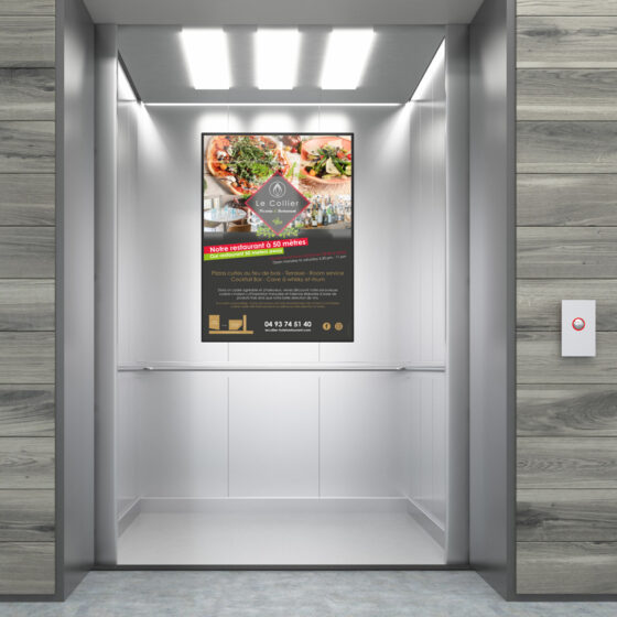 Le Collier Création Impression affiche panneau ascenseur Antibes Dreampix communication
